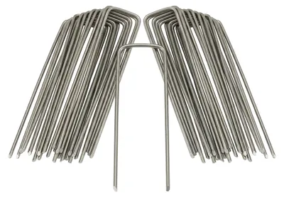 Produktbild von Relaxdays Bodenanker 50er Set, angeschrägte Enden, zum Einschlagen, Unkrautvlies, 15 cm lang, 2 mm Ø, Stahl, silber