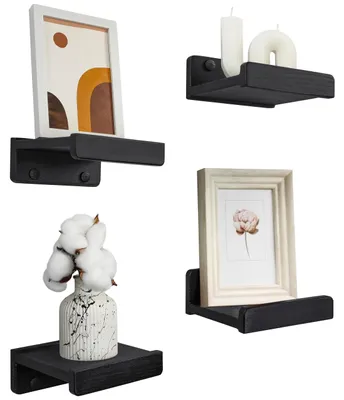 Productafbeelding van Omgoods - Handgemaakte Kleine Wandplank, 4 Stuks Set Zwart