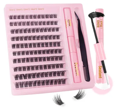Imagen del producto de Kit para extensiones de pestañas postizas, con mechones y pegamento