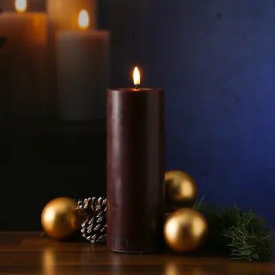 Produktbild von LED Stumpenkerze MIA - Echtwachs - realistische 3D Flamme - H: 20cm - D: 7,5cm - weinrot