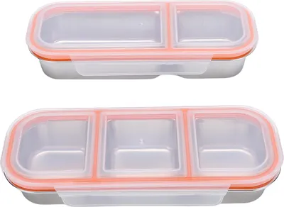 Produktbild von 2 Stück Lunchbehälter, 700 ml, 600 ml, auslaufsicher, Edelstahl, spülmaschinenfest, Aufbewahrungsbox mit Fächern für Büro, Schule