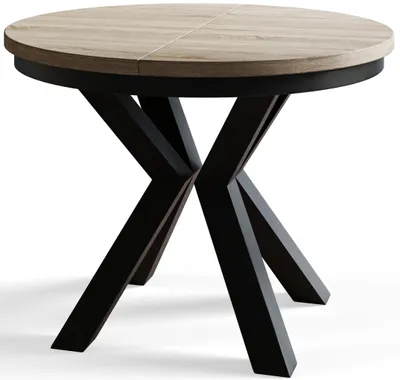 Produktbild von Esstisch Rund Loft, Esstisch Ausziehbar 120-200 cm, Moderner Wohnzimmertisch, Sonoma mit Metallbeinen in Farbe Schwarz
