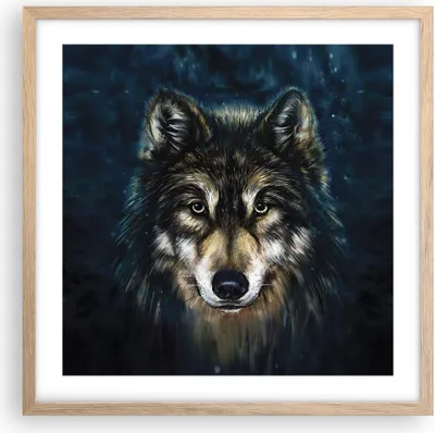 Produktbild von Gerahmtes Poster - Rahmen in heller Eiche - Wolf Dunkel Grafik - 50x50 cm - Wand Bild - Wanddeko - Wandbilder - Kunstposter - Wandposter - Bilderrahmen - Bilder - Kunstdruck - P2NAC50x50-4845