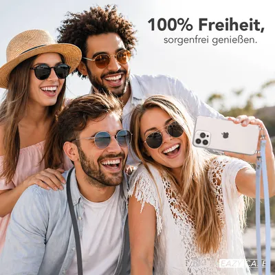 Produktbild von EAZY CASE Handykette magnetisch mit Handyhülle für Apple iPhone 13 Pro Max, Crossbody Handyband 1-1,90m verstellbar mit 2 Ösen in Blau
