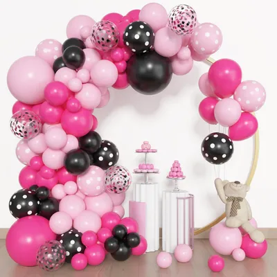 Image de Kit de guirlande de ballons roses et noirs, 153 pièces, ensemble d'arche en latex pour décoration de fête