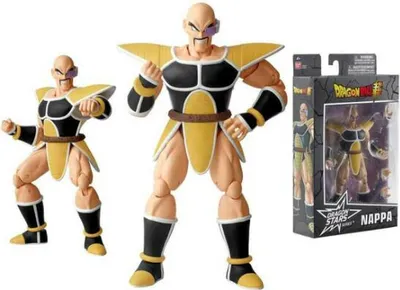 A collage of a Nappa action figure, one out of its packaging and one in its packaging.