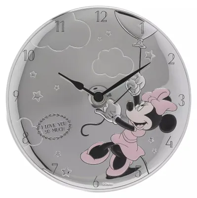 Wanduhr mit Minnie Maus, versilbert, 19 cm, Fotofenster