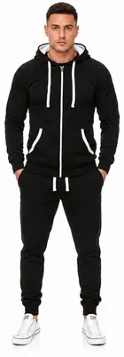 Produktbild von Herren Freizeitanzug Jogginganzug Sweatwear 704 Schwarz-Weiss 3XL