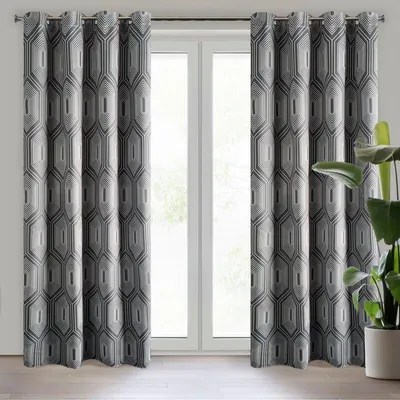 Zdjęcie produktu dla Eurofirany 356441, Przezroczysty, Grafitowy, Wzór, Poliester, Oczko, 210 g/m²