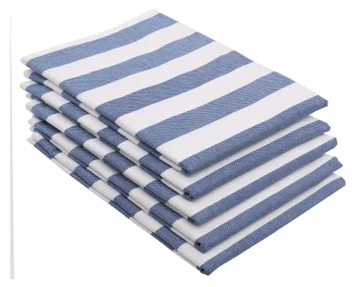 Produktbild von 5er Set Geschirrtücher 100% Baumwolle modern und saugstark blau-weiß-gestreift
