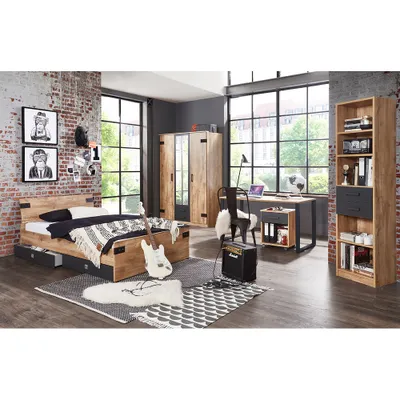 Produktbild von Jugendzimmer Set mit Schreibtisch EVERTON-43 Kleiderschrank 135cm und Bett 140cm