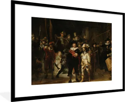 Produktbild von MuchoWow® Gerahmtes Poster Die Nachtwache - Kunst - Alte Meister - Rembrandt 90x60 cm - Poster mit Schwarzem Bilderrahmen Wandposter Rahmen Foto Bilder - Wanddekoration - Fotos