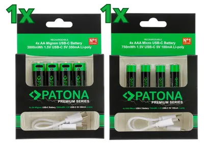 Image de 8x PATONA Premium USB-C AAA et AA Piles rechargeables au lithium (2x blister de 4)