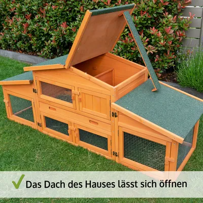 Produktbild von zooprinz Hasenstall Kaninchenstall König | mit Doppelauslauf | 180x72x62cm (BxHxT) | Massivholz | Winterfest | XXL
