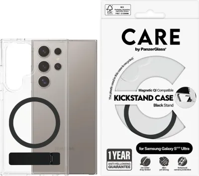 Obrázok produktu pre PanzerGlass CARE™ by ® Kickstand Case Transparent w. Qi Samsung Galaxy S25 Ultra, Ochranný obal, Samsung, Samsung - Galaxy S25 Ultra, Priehľadná