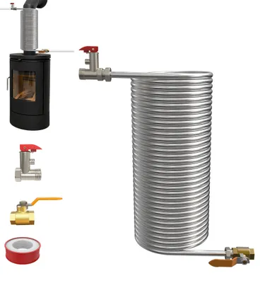 Produktbild von QEENTOE Kaminheizspirale aus Edelstahl, Wärmetauscher für Kamin und Kessel, energiesparende Poolheizung, Heizspirale für Warmwasser und Heizung, lebensmittelechter Edelstahl, 1/2"-Anschluss, Rohrdurchmesser 12,5 mm, Höhe 40 cm