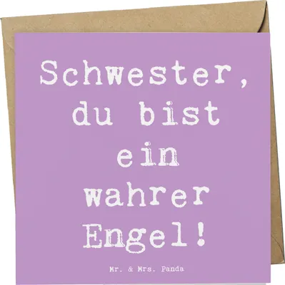 Produktbild von Mr. & Mrs. Panda Klappkarte Spruch Schwester Engel - Lavendeltraum - Geschenk, Grußkarte, Danke sagen, Bedanken, anlasskarte, Familie, Geschenke für, Dankeschön, Liebe