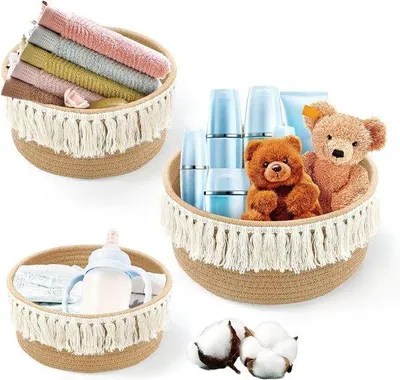 Produktbild von Famanu Aufbewahrungskorb aus geflochtenem Baumwollseil - 3-teiliges Set - stapelbar - vielseitiger Organizer - für Kinderzimmer