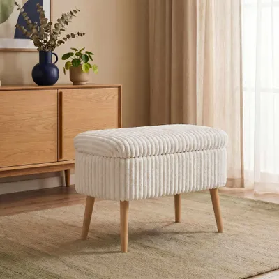Obrázok produktu pre Hanah Home, kvalitný taburet Toscano v krémovej farbe, 100% ľan, 60x46x35 cm, 100% melamín