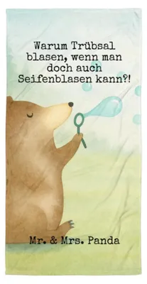 Produktbild von Mr. & Mrs. Panda Strandtuch Bär Seifenblasen Design - Weiß - Geschenk, Lustig Sein Glücklich Traurig Happy, Handtuch, Badelaken, Teddy, Großes Badehandtuch, Duschhandtuch