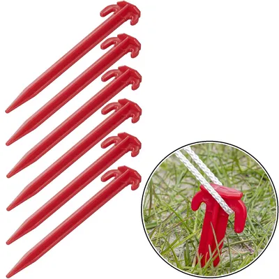 Produktbild von 6x Zelt Hering Rasen Kunststoffhering Rot 19cm Zeltnagel Kunststoffnagel