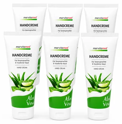 Produktbild von Marvitamed Handcreme Aloe Vera – Pflege für beanspruchte & trockene Haut 75 ml (6 Pack), KI-generiertes Bild