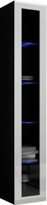 Produktbild von Furniture24 Hängevitrine Vigo Vitrine Vitrinenschrank Hängeschrank Wandvitrine Wandschrank mit 1 Tür Schrank Wohnzimmerschrank Grifflose, "Push to open" Schwarz / Weiß Hochglanz, Ohne Beleuchtung