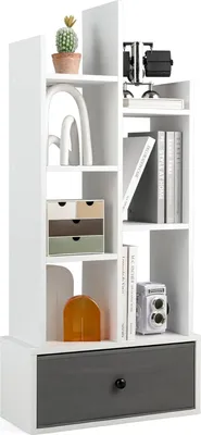 Immagine prodotto di Libreria a forma di albero con cassetto, libreria indipendente con 7 ripiani aperti, espositore alto con ripiani, bianco