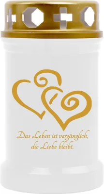 Produktbild von Grabkerze Weiß ( Druck Gold ), Brenndauer: 40 Stunden, Motiv: Herz