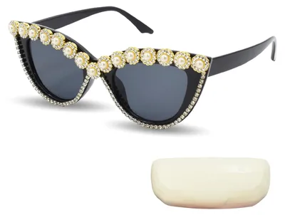 Katzenaugen-Sonnenbrille mit Strass, 52 mm, Unisex, Schwarz