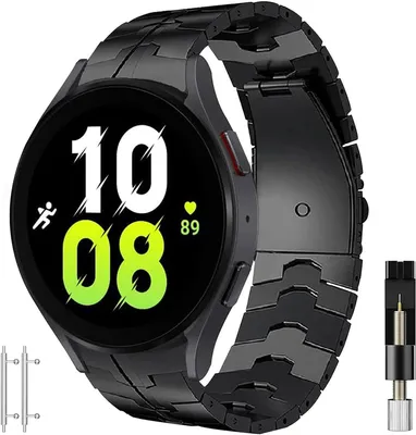 Produktbild von FFO2World Luxus-Uhrenarmband aus Edelstahl – Passend für Samsung Galaxy Watch 7 (40/44 mm), FE, 6, 5, 4 Classic – Mit Schnellverschluss – Schwarz