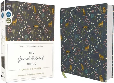 Produktbild von Niv, Journal the Word Bible (Perfect for Note-Taking), Double-Column, Cloth Over Board, Navy Floral, Red Letter, Comfort Print