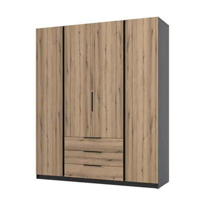 Produktbild von IDOHOME-Viertüriger Drehtürenschrank VERONA mit Schubladen Moderner stilvoller Loft-Kleiderschrank schwarze Eiche evoke
