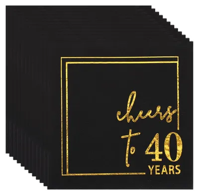 Servietten 40. Geburtstag, 50 Stück, schwarz-gold, 25 x 25 cm