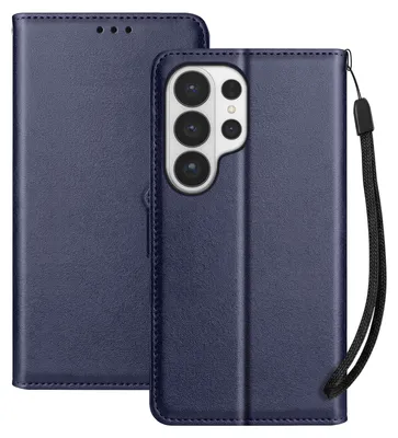 Image de Avizar, étui portefeuille pour Galaxy S26 Ultra avec dragonne et fonction support, bleu nuit