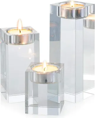 Produktbild von Hochwertige Kristall Glas Kerzenständer Set für Romantisches Abendessen & Hochzeit, 3-teilig