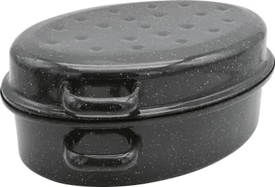 Obrázok produktu pre KARL KRÜGER Gänsebräter oval 4,5 l Ø34cm emailliert schwarz/weiß gesprenkelt