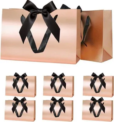 Productafbeelding van Famanu Cadeautasjes Roségoud met Zwart - 8 stuks - 30 x 20 x 10 cm