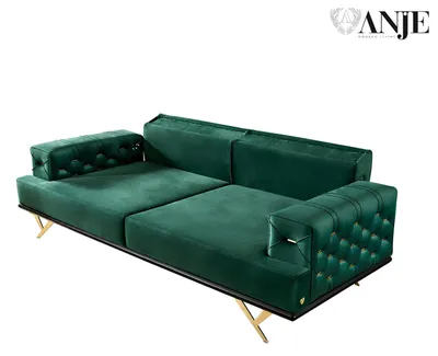 Produktbild von Wohnzimmergarnitur Sofa Dreisitzer Beistelltisch Grün Edelstahlmöbel Neu