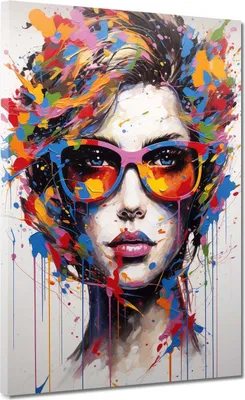 Produktbild von Pop Art Gesicht Frau Leinwandbild Wandbild Kunstdruck XL Wanddeko: 120x160x4cm