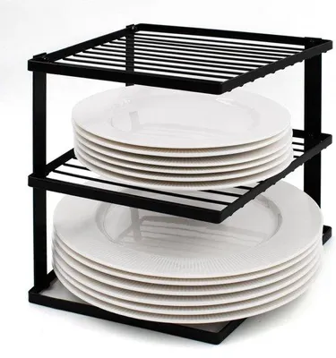 Produktbild von Küchen-Set aus 2 Stabiler Platte-Regal für Küchen-Schränkenspeicher Ecke Teller-Regal Schrank-Tray-Organisator 25 x 25 x 19 cm schwarz