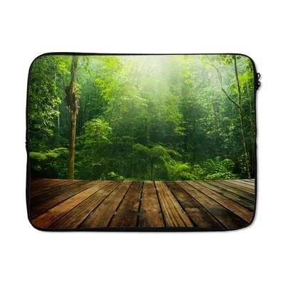 Produktbild von MuchoWow® Laptop Hülle 17 Zoll Laptoptasche Boden - Holz - Dschungel - Jungen - Mädchen - Kinder - Kind - Zipper - Schutzabdeckung