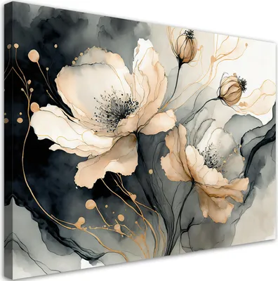 Produktbild von Leinwandbild Blume Aquarell Beige 120x80 Feeby Beige bild für die wand bereit zum aufhängen