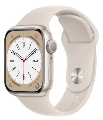 Produktbild von Apple Watch Series 8 GPS 41mm Aluminium Weiß (Starlight) und Sportarmband Weiß (Starlight)