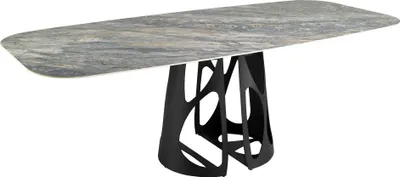 Image de Angel Cerdá table à manger baril ovale marbre porcelaine en acier époxy noir 1136