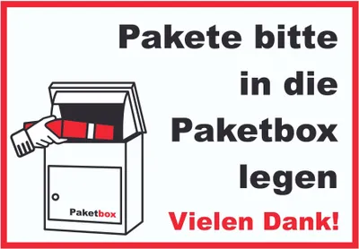 Produktbild von Pakete Paketbox Schild A4 Rückseite selbstklebend