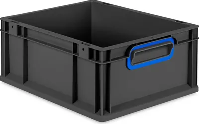 Immagine prodotto di Eurobox NextGen Color | HxLxP 17x30x40cm | 16 litri | Maniglie blu chiuse | Nero | Eurocontenitore, scatola da trasporto, contenitore da trasporto, contenitore impilabile