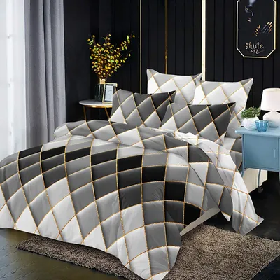 Produktbild von Bettwäsche-Set, Bettbezug mit Kissenbezügen, geometrisches Muster, Basics, Wendebettwäsche, für 2 Personen mit Reißverschluss, aus weicher Mikrofaser, 2/3 Fäden, Grau 2,3 Teile, 220 x 240 cm