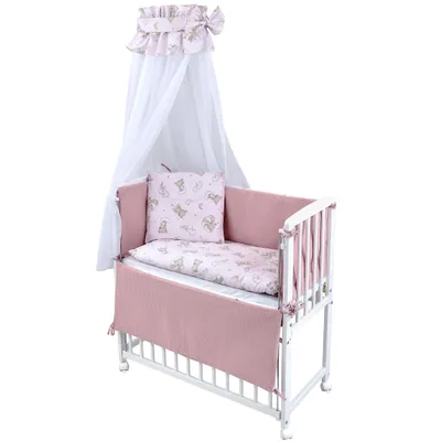 Produktbild von Baby-Delux Beistellbett Stillbett Babybett 90x40 weiß inkl. Matratze Bettwäsche Set komplett Waffelpique Bärchen Rosa