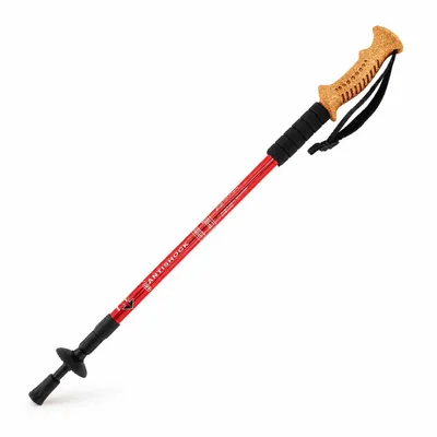 Produktbild von MidGard Nordic Walking Stock Teleskop Antischock Wanderstöcke aus Aluminiumlegierung mit Korkgriff & Dämpfung verstellbar in der Länge 65-135 cm Rot 1 Stk.